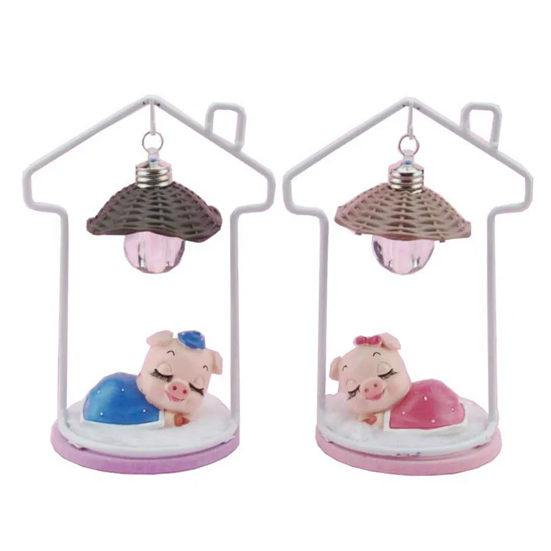 Cute Beautiful Sleeping Pig Figurines Ornaments Creative Resin Model Lamp Night Light Crafts Home Decoration Birthday Gifts | Дом и сад