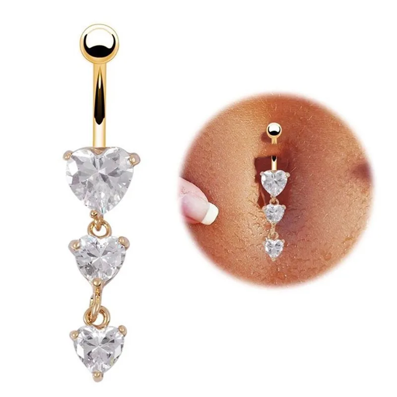PINKSEE Sexy Dangle Belly Button Rings Belly Piercing CZ Crystal Heart Body Jewelry Navel