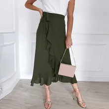 SAGACE, новинка, Женская юбка, повседневная, летняя, богемная, для девушек, юбки, большой размер, высокая талия, одноцветная, с оборками, Пляжная, с запахом, повседневная, макси, длинная юбка, 409