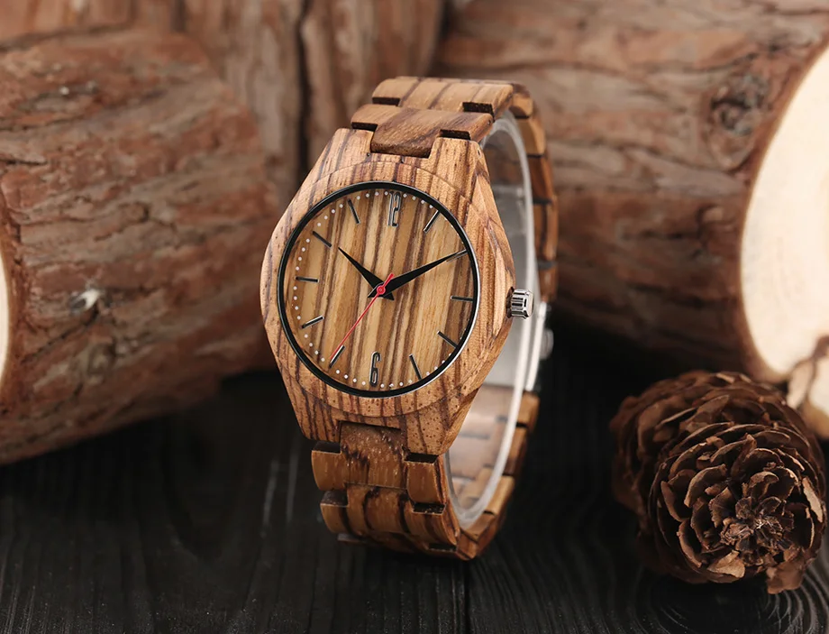 Luxury Full Wooden Bamboo Men Watch Dot Numbers Dial Red Hand Handicraft Quartz Wristwatch Fold Clasp Minimalist Sport Clock (13)