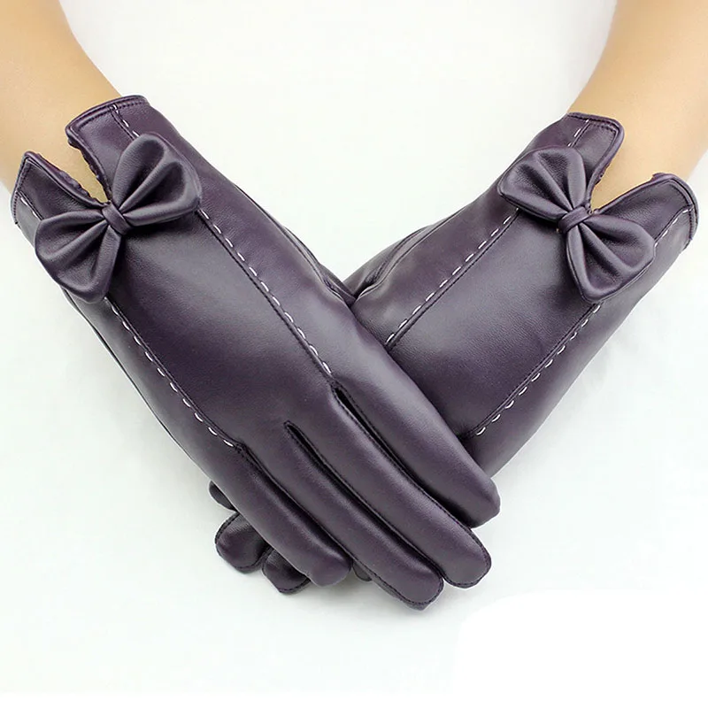 King Star, женские перчатки с розочками из искусственной кожи, перчатки для сенсорного экрана, зимние теплые Вечерние перчатки с бархатной подкладкой, ветрозащитные перчатки