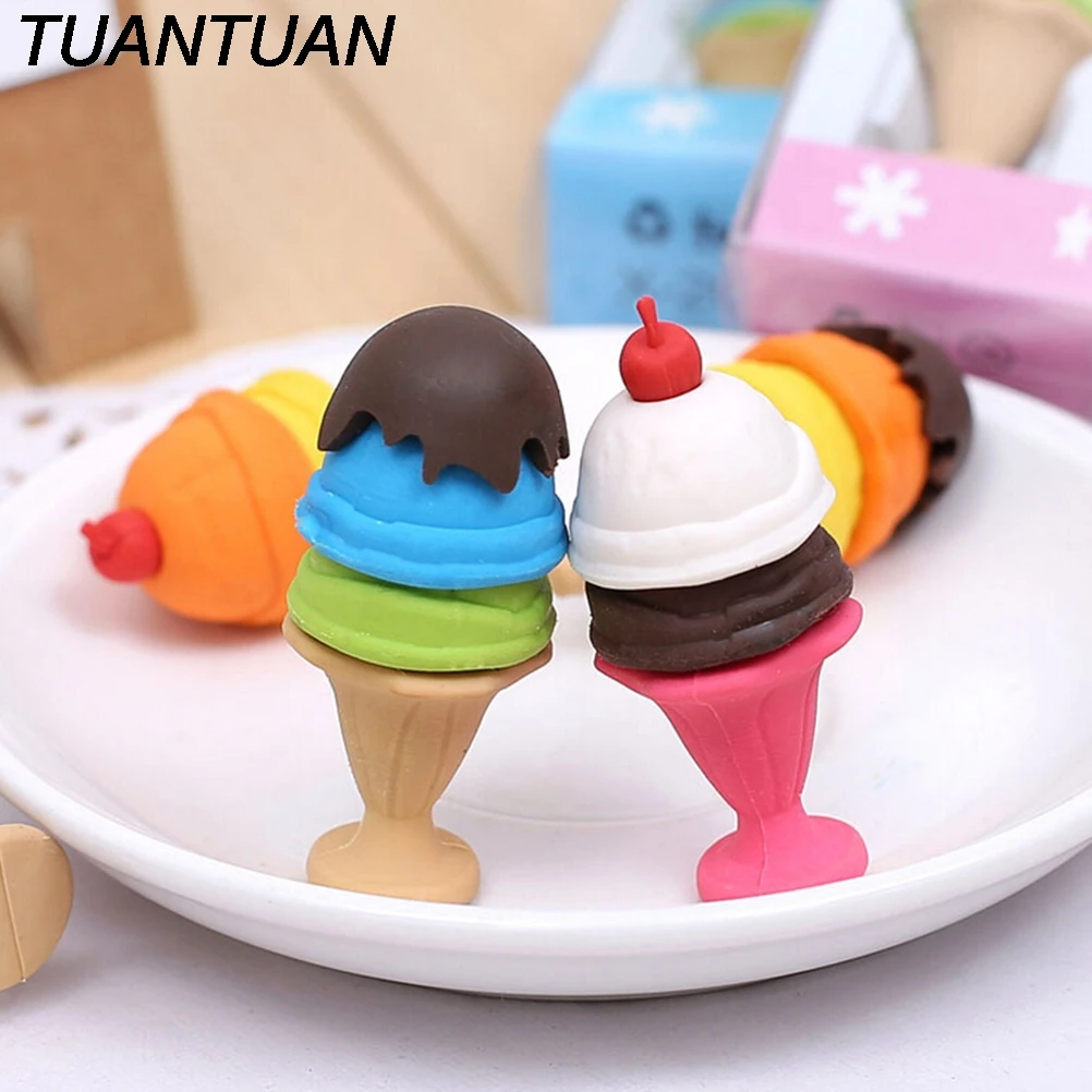 TUANTUAN Best Selling children cute cartoon ice cream eraser primary school prize Cute school supplies Creative stationery