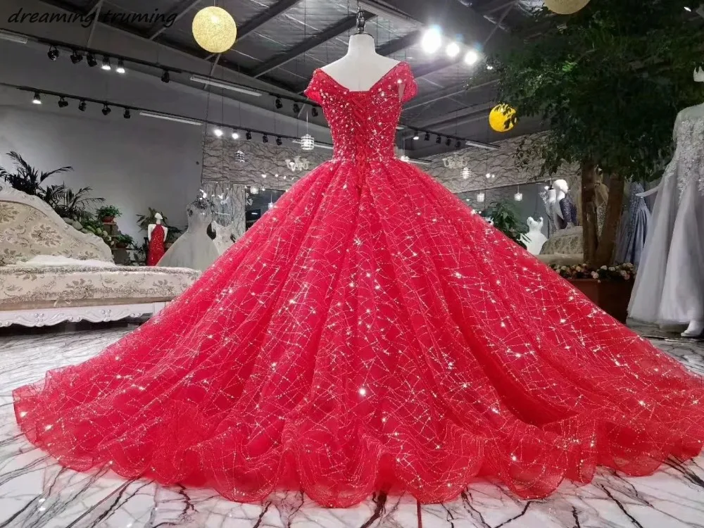 Сильно блесток красный свадебные платья 2019 без рукавов Винтаж открытой спиной Арабский свадебное платье бальное халат де