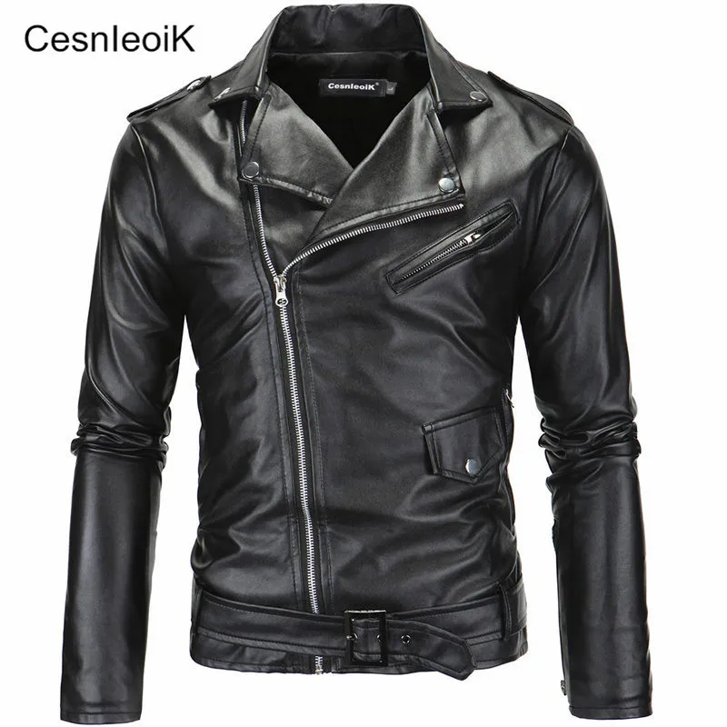 2019 модные черные кожаные куртки в стиле панк на молнии мужская повседневная