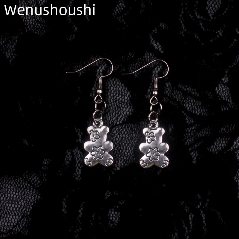 

WENUSHOUSHI alloy vintage retro silver cute bear dangle earrings for women brincos korean earrings bears brincos para as mulhere
