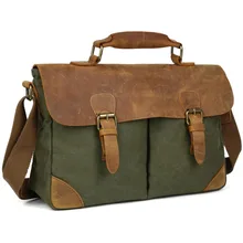 TIDING 2016 Spring Canvas Messenger Bags For School Vintage Leather Canvas Satchel Green Blue Brown Grey 1157