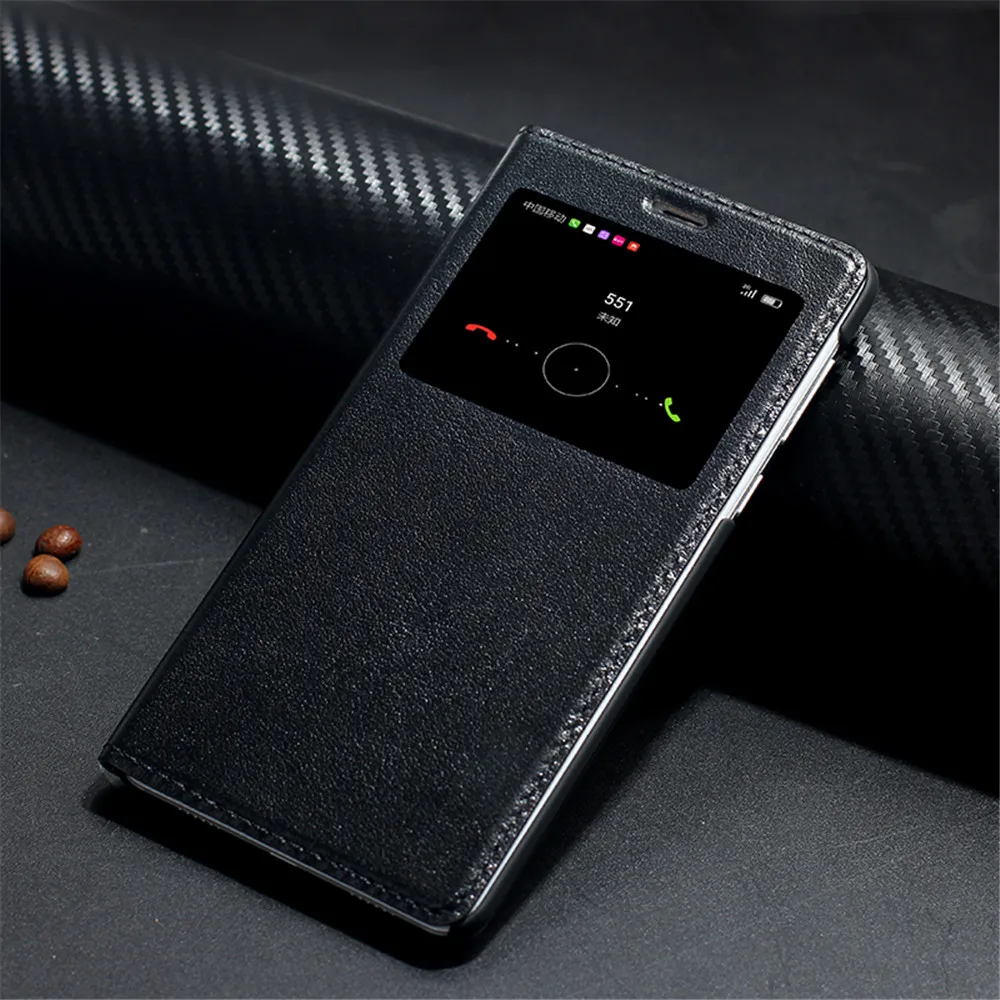 Free Temperd glass Genuine flip Leather Case For huawei honor 6x Case with Window back cover