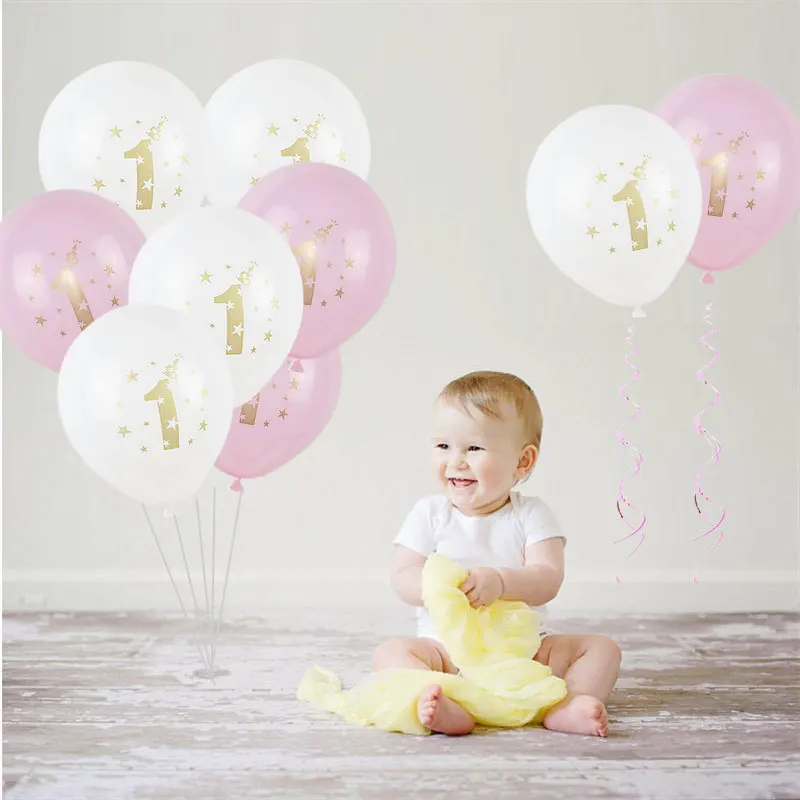10pcs/lot Happy Birthday Latex Balloon 12inch One year old Air Ball Inflatable Party Decoration Balloon Party Supplies