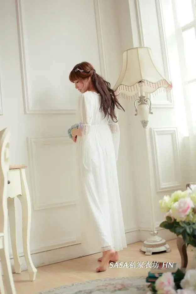 Мягкая марлевая кружевная винтажная Ночная рубашка Элегантная благородная богиня длинная ночная рубашка высокого качества ночная рубашка принцессы женская одежда для сна