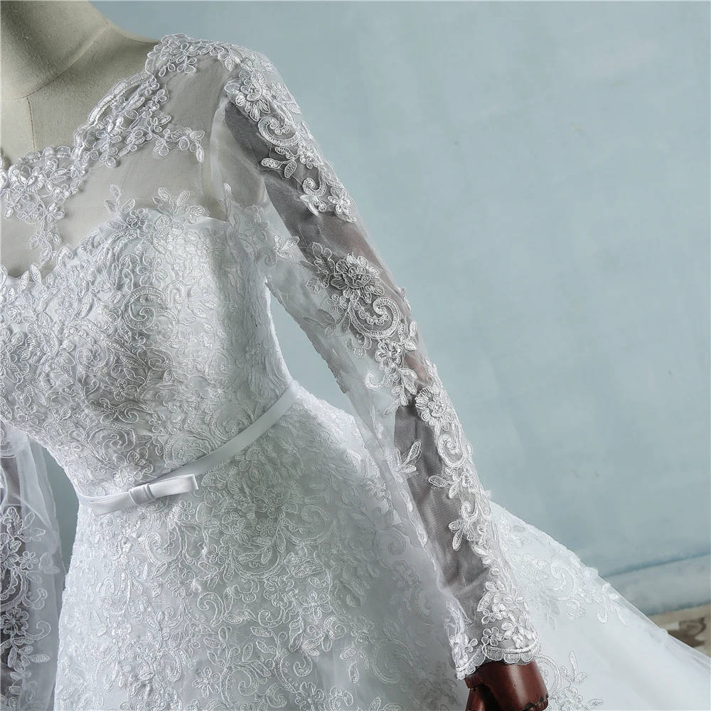 Customized ZJ9065 Corset 2025 White Wedding Dresses With Lace Edge Big Train Long Sleeves For Brides Formal Plus Size 2 26W 4