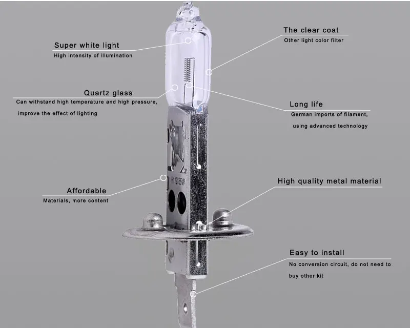 4 шт. H1 галогенная лампа белый, 12В 55 Вт 4500 к прозрачные Стекло автомобилей головной светильник авто светильник ксеноновые фары Противотуманные фары для автомобиля лампы