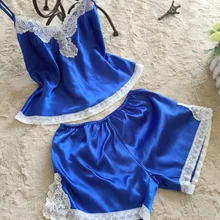 Пикантные летние район Шелковая пижама для взрослых пижамы Глубокий V рукавов Ремни Ночное Набор для женщин