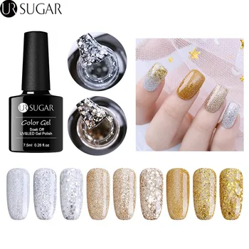 

UR SUGAR Champagne Gold Silver Glitter Gel Nail Polish Super Glitter Sequins UV Gel 7.5ml Soak Off Gel Varnish