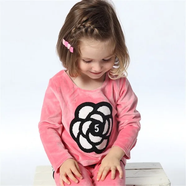 На осень и зиму для детей, комплект из 3 предметов, комплект одежды с длинными рукавами и розовая футболка с нашивками+ штаны детская повседневная одежда
