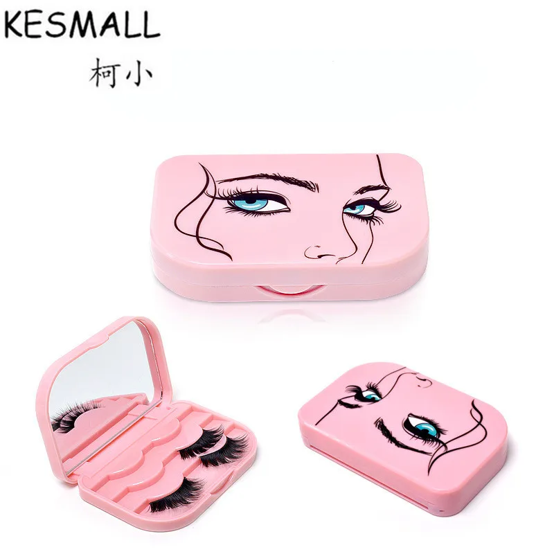 

KESMALL 1PC Cute Pink False Eyelash Storage Box Fake Eye Lashes Box Comestic Make Up Tools Accessories Faux Eyelashes Case CO469