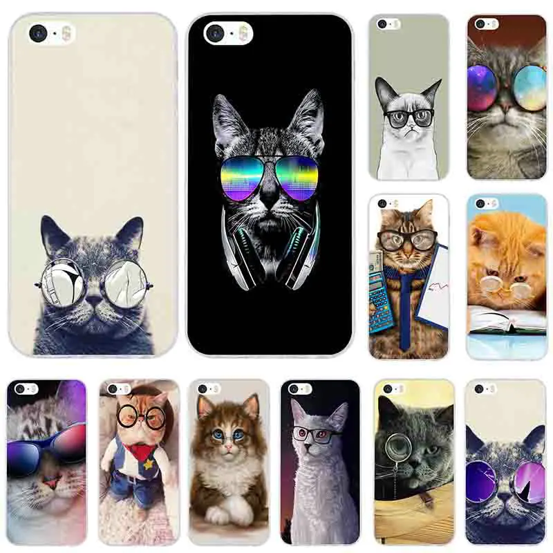 

Funny Animal Glasses Cat Soft TPU Case for iphone X XS Case Luxury Phone Case Silicone for iphone 6S 7 8 Plus 4 4S 5 5S SE Bags