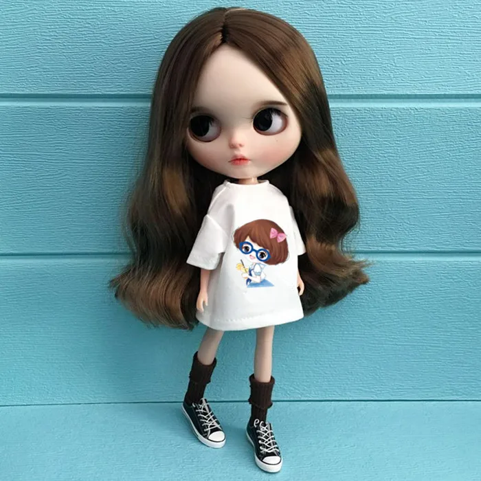 1 шт., коллекция 1/6 года, Одежда для куклы Pullip толстовка с героями мультфильмов для ob24 Azone Licca for Blyth, футболка 30 см, 1/6, аксессуары для куклы для Барби