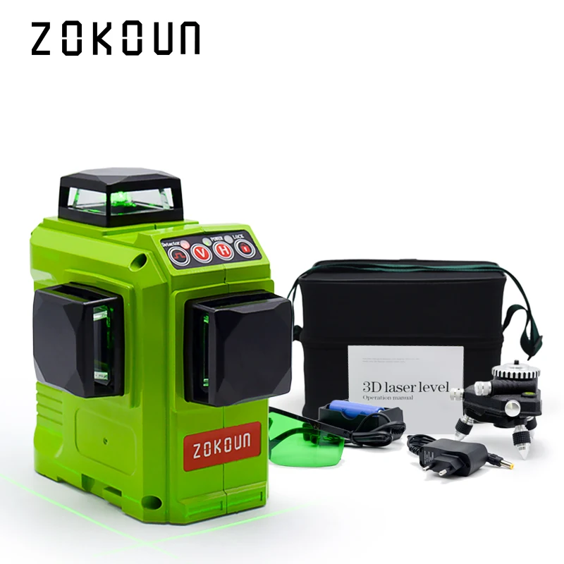 

ZOKOUN 12 Lines 3d Self-leveling Green laser level 360 accurate Horizontal And Vertical Cross Professional construction tools
