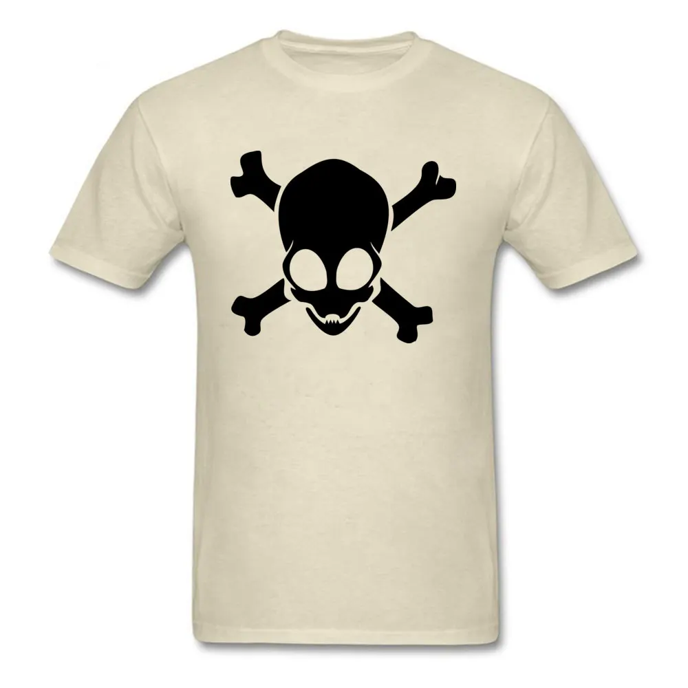  Men Top T-shirts Alien Crossbones Gift Tees Cotton Fabric Round Collar Short Sleeve Simple Style Tees Summer Fall Alien Crossbones beige