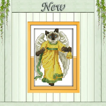

Angel cat cartoon animal diy painting counted print on canvas DMC 11CT 14CT kits chinese Cross Stitch embroidery needlework Sets