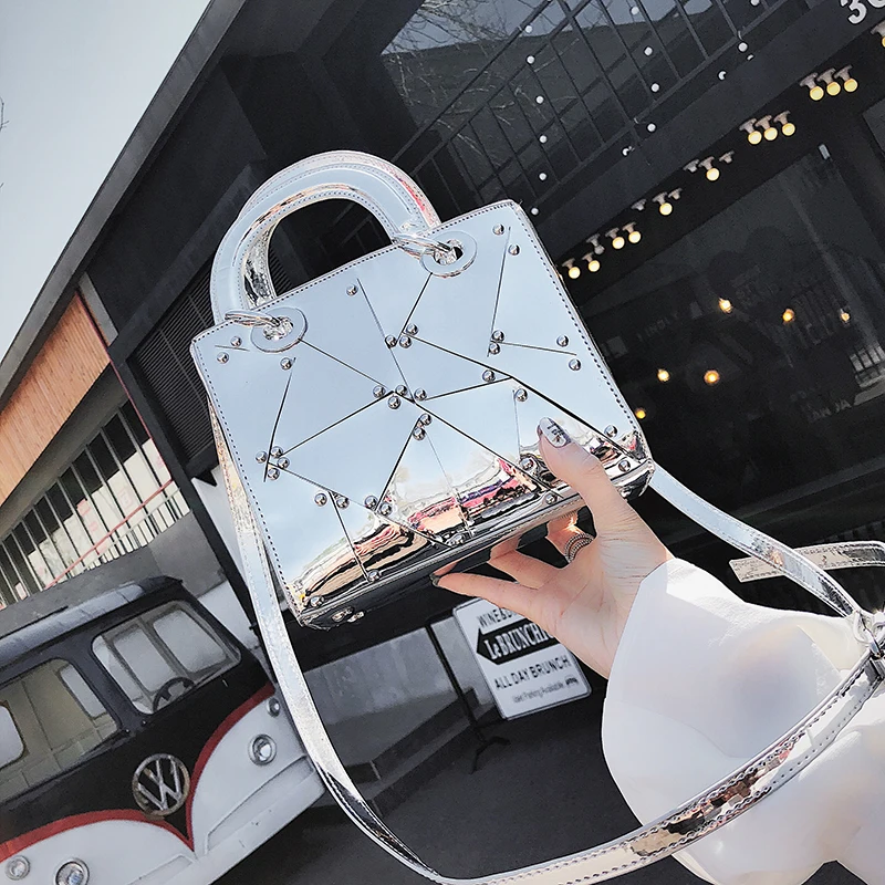 

British fashion pink silver handbag 2019 summer fashion new women's bag handbag quality PU leather ladies mirror shoulder bag