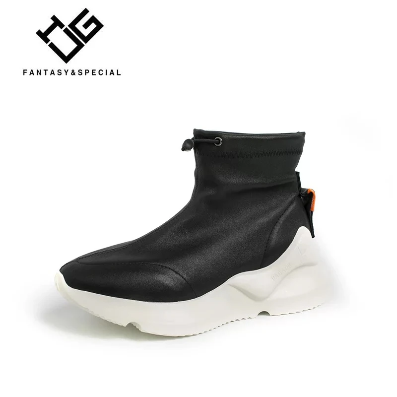 

IGU High-top Shoes Sneakers Women Genuine Leather Black 2018 Autumn Winter Thick Bottom Increased Botas De Mujer Bota Feminina