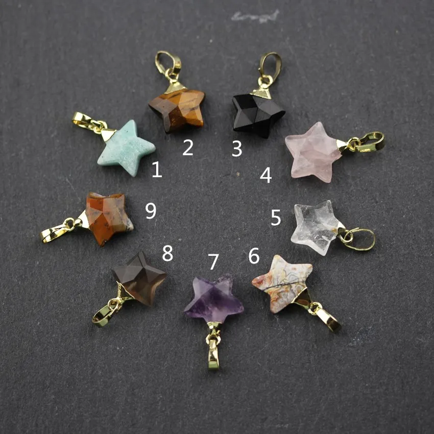 

9 Stones choice,13mm Star Pendant,Golden Plated Nature Crystal Quartz Pendant,Stone Pendant,Mix Stone Pendant For Jewelry