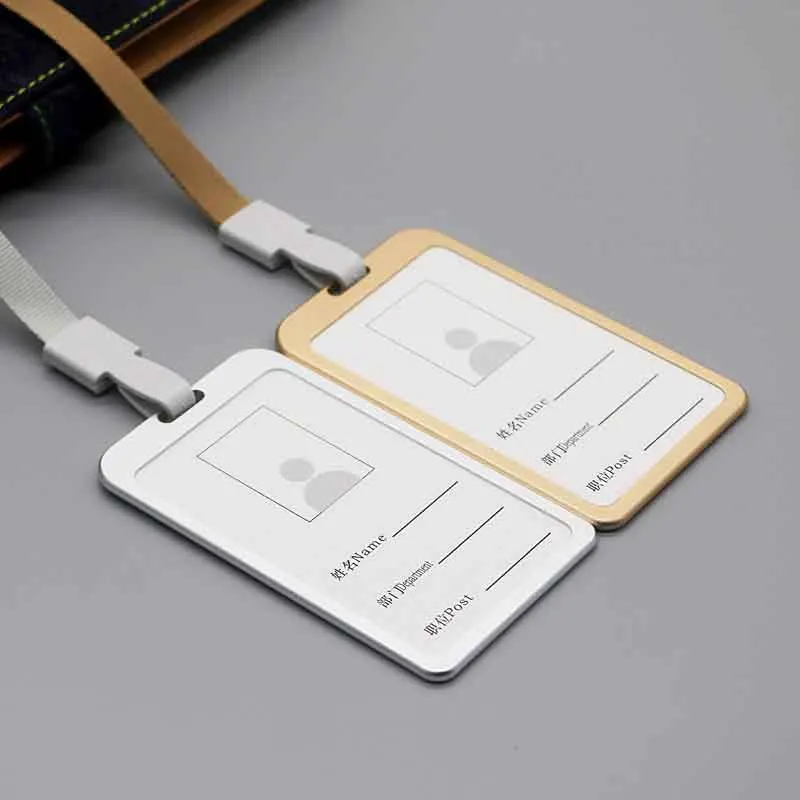 

2 Colors Name Credit Card Holders Women Men Aluminum Alloy Bank Card Neck Strap Card Bus ID Holders Identity Badge With Lanyard