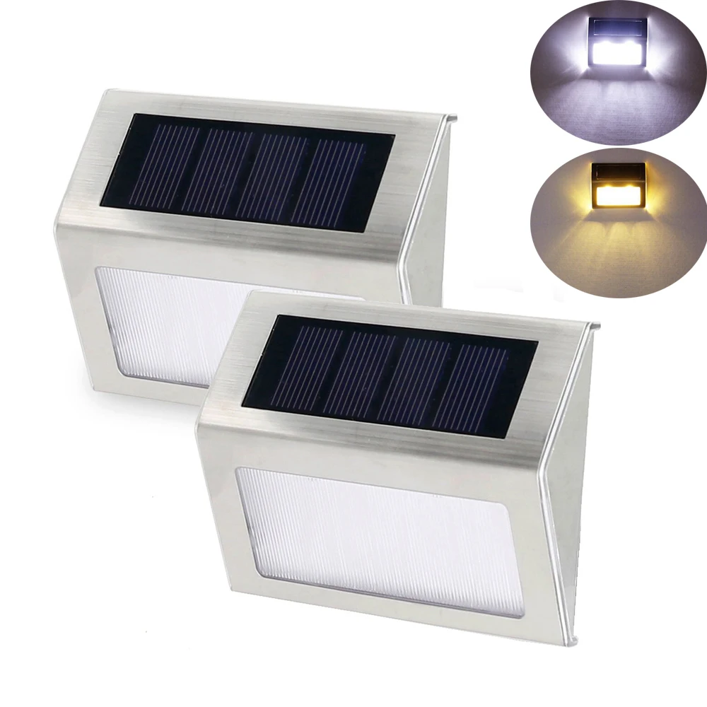 1PC 2PCS 4PCS LED Solar Light Stainless Steel 3LED IP65 Waterproof Solar Wall Lamp Outdoor Courtyard Pathway Fence Lighting