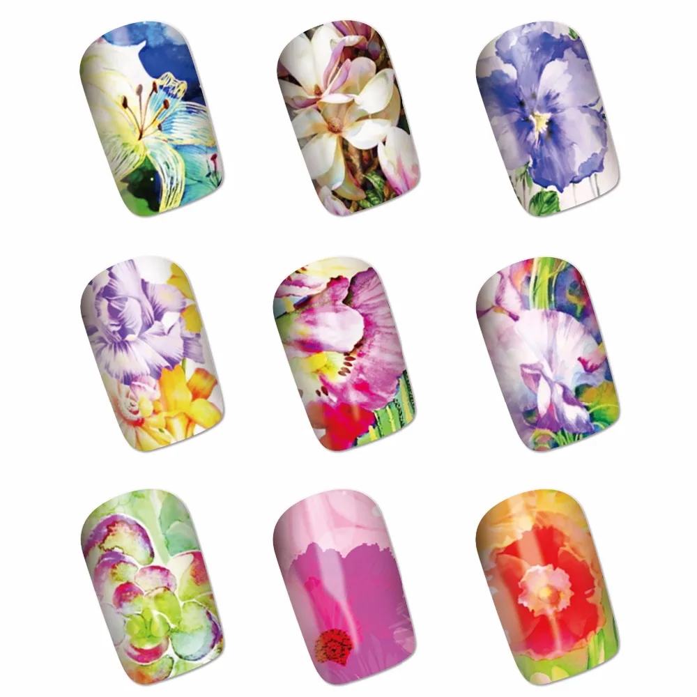 

WUF 1 Sheet Optional Flower Designs Water Transfer Decals Nail Stickers Foil Polish Wraps Decorations