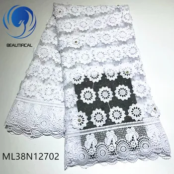 

BEAUTIFICAL White Laces Fabrics Rhinestones Tulle Embroidery Lace Nigerian Wedding African white Lace ML38N127