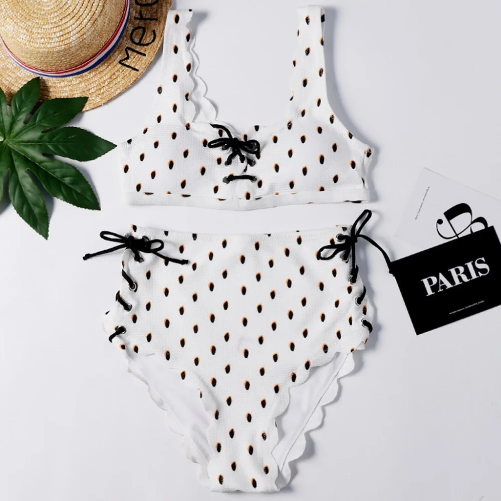 

Polka Dot Cross Tie Bow Bandege Bikini Set womens bikini swimwear sexy bathing suit women brilliant swimsuit mujer 10#