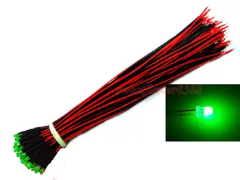 

100pcs 3mm Pure Green LED Pre Wired 12V DC Lights Bulb Lamp Led Light 20cm Wires