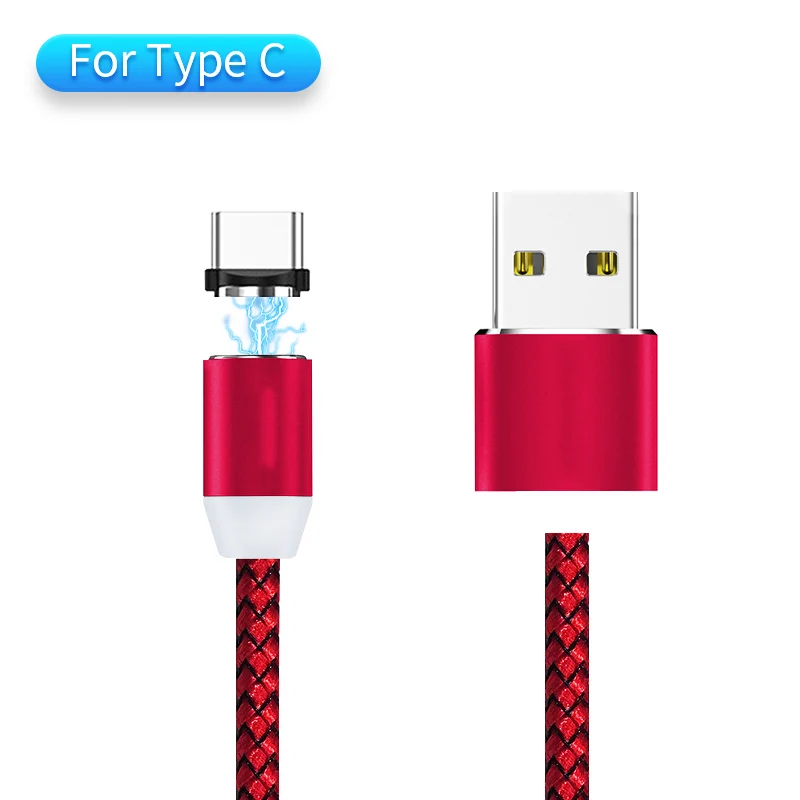 Hadinas зарядный Магнитный кабель светодиодный Micro usb type C магнитное зарядное устройство, кабель для iPhone X 8 6 7 Xs samsung Xiaomi провод мобильного телефона - Цвет: For Type C Red