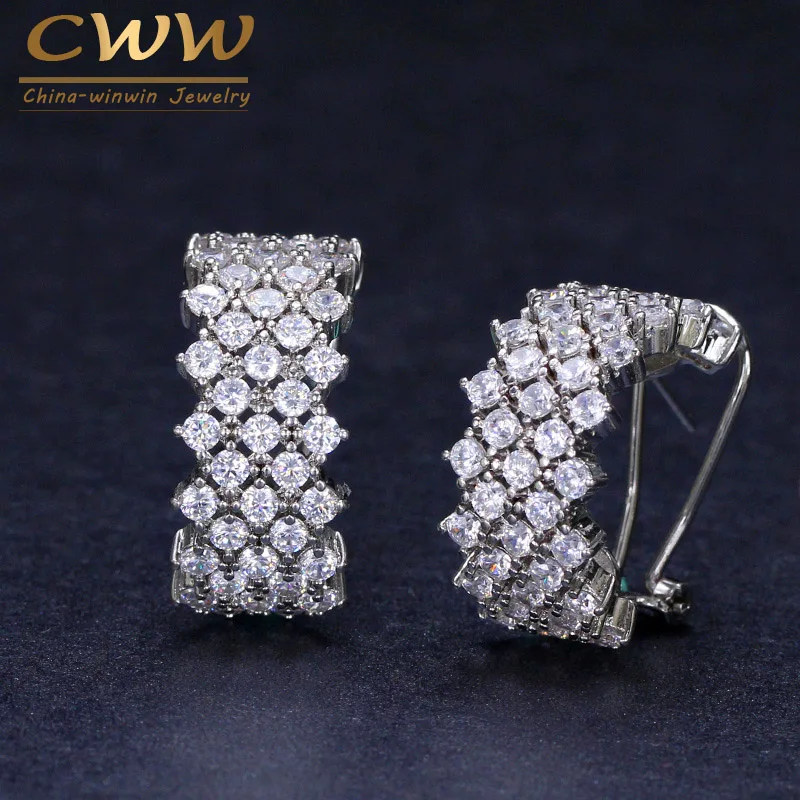 

CWWZircons High Quality Rose Gold and Silver Color Shiny AAA Cubic Zirconia Stone Paved Round Hoop Earrings for Women CZ248