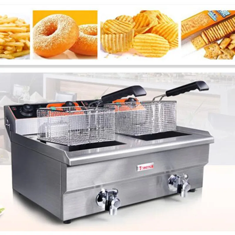 US $620.10 220V Multifunctional 26L Double Cylinder13L Single Cylinder Furnace Commercial Fryer French Fries Fried Chicken EUAUUKUS