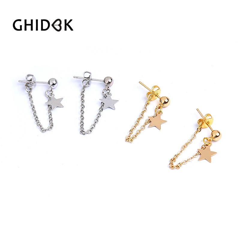 

GHIDBK Simple 4mm Ball Star Chain Ear Clip Earrings for Women Chic Thin Chain Wrap Earrings Minimal Ear Cuff Earrings Statement