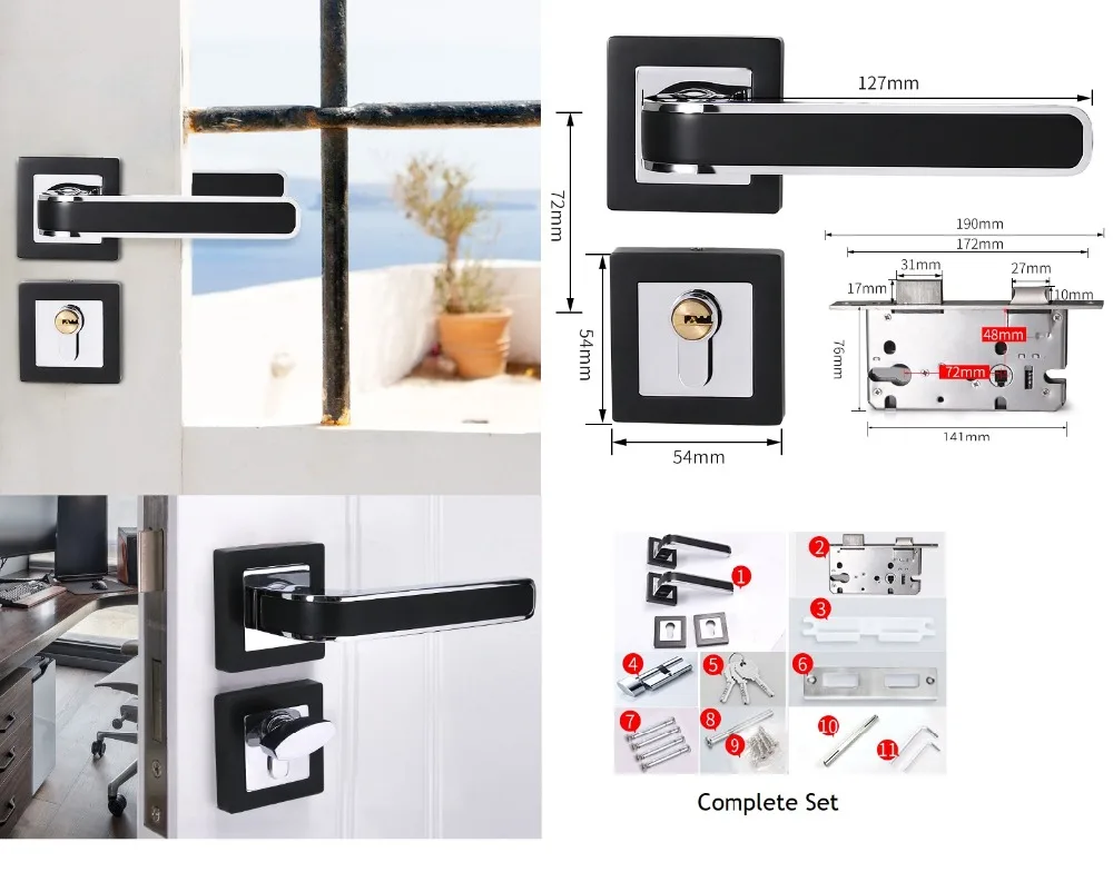 Interior Door Square Rosette Lock Set Ceramic Handle Locked Inside with Turn-Thumb Thumb turn Chrome Black Interior Door Square Rosette Lock Set Ceramic Handle Locked Inside with Turn-Thumb Thumb turn Chrome Black