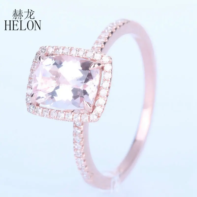 HELON невероятное 6x8 мм Подушка 1.37CT морганит & 0.2ct бриллианты обручальное кольцо Soild 10 K розовое золото украшения для помолвки кольцо