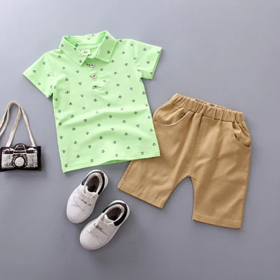 DIMUSI/комплект летней одежды для мальчиков, хлопковые комплекты одежды для малышей с принтом якоря, Детские футболки+ шорты, детская одежда из 2 предметов, EA058 - Цвет: Green