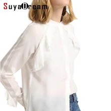 Женская белая рубашка, натуральный шелк, на пуговицах, повседневный Топ, Blusas femininas,, осень, зима, новинка, Офисная Женская рубашка