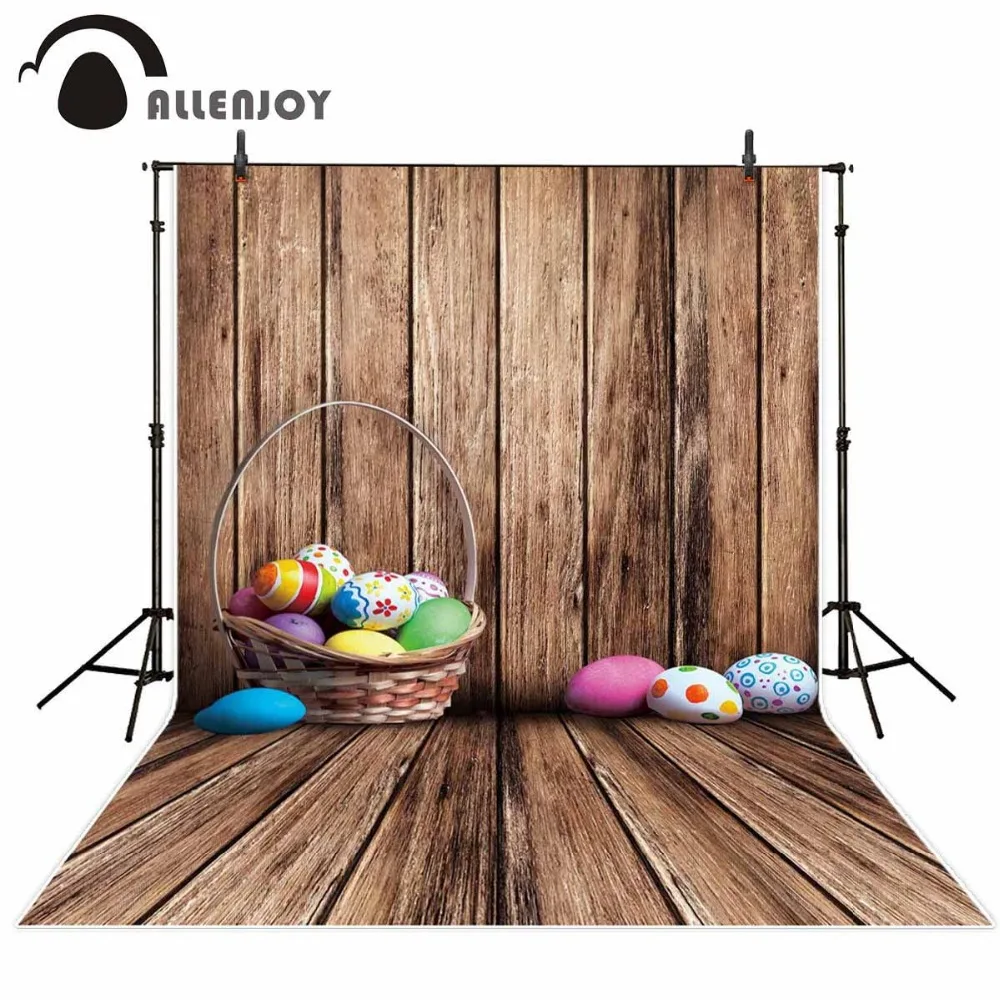 Фон для фотосъемки Allenjoy Пасхальная деревянная стена пол яйца корзина фотостудия