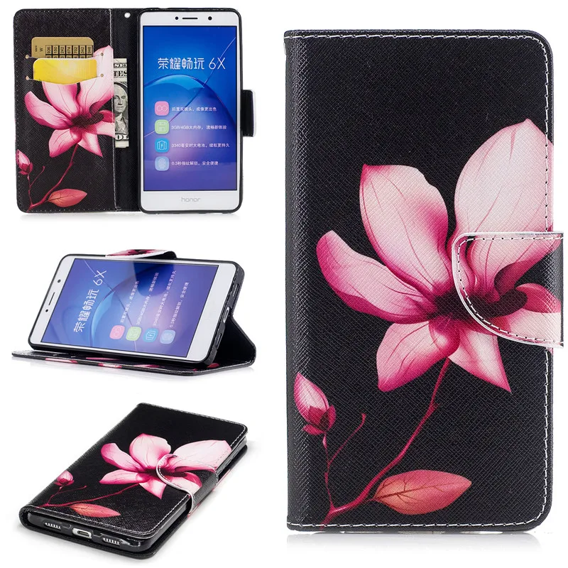 Honor 6X ТПУ чехол цветок бабочка Панда Сова шаблон бумажник кожаный подставка для