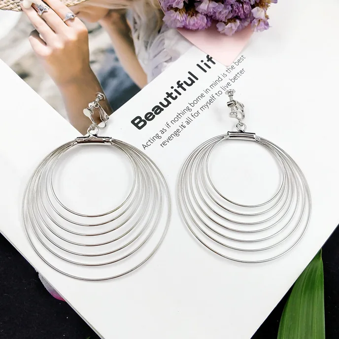 

Fashion triple-hoop earrings clip on earring non-pierced for women no ear hole
