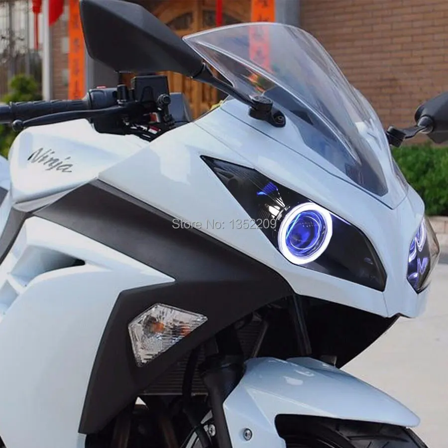 

1 Set Custom Blue Angel Eye HID 35W Projector Headlight For Kawasaki Ninja 300 2013-2015 New