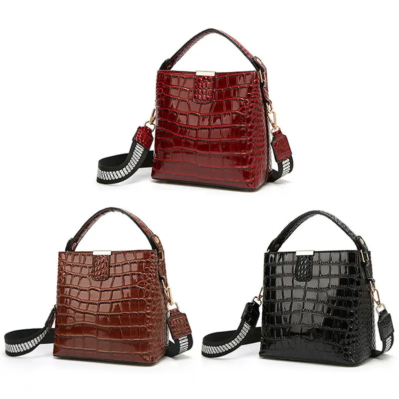 DIINOVIVO Retro Alligator Pattern Bucket Female Bag Patent Leather Bags For Women Bag Handbag Small Shoulder Bag Wallet WHDV1157