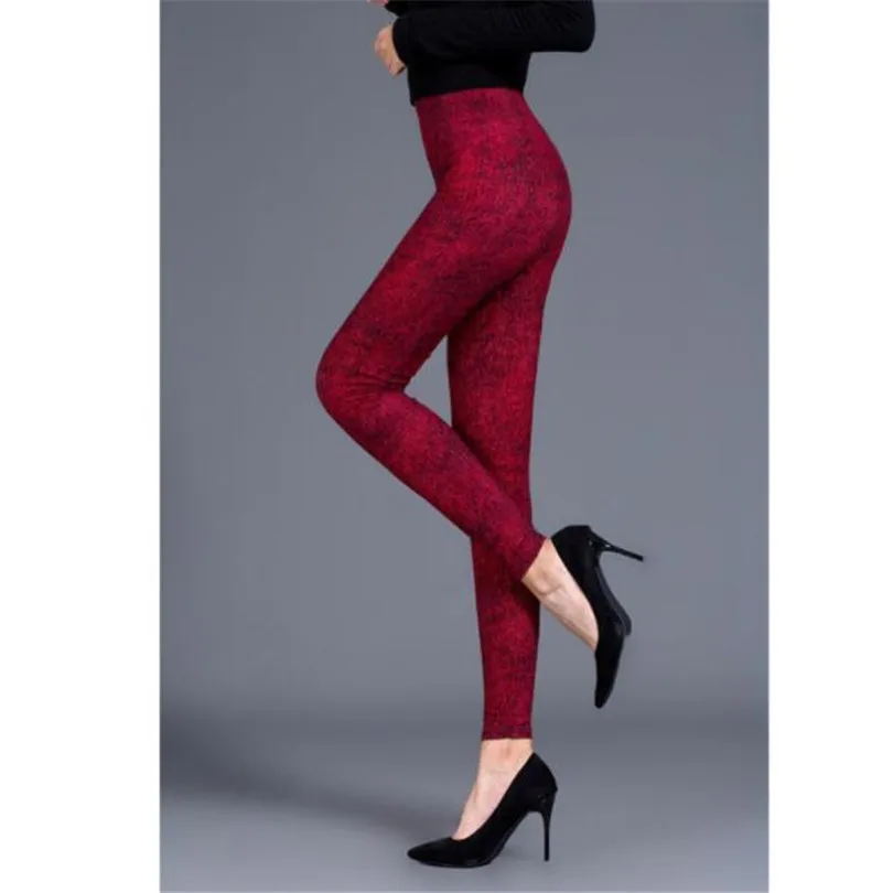 YSDNCHI пикантные леггинсы из искусственной джинсы с принтом бабочки летние Лидер продаж для женщин Высокая талия джинсы для брюки для фитнеса, леггинсы - Цвет: Wine red PD17