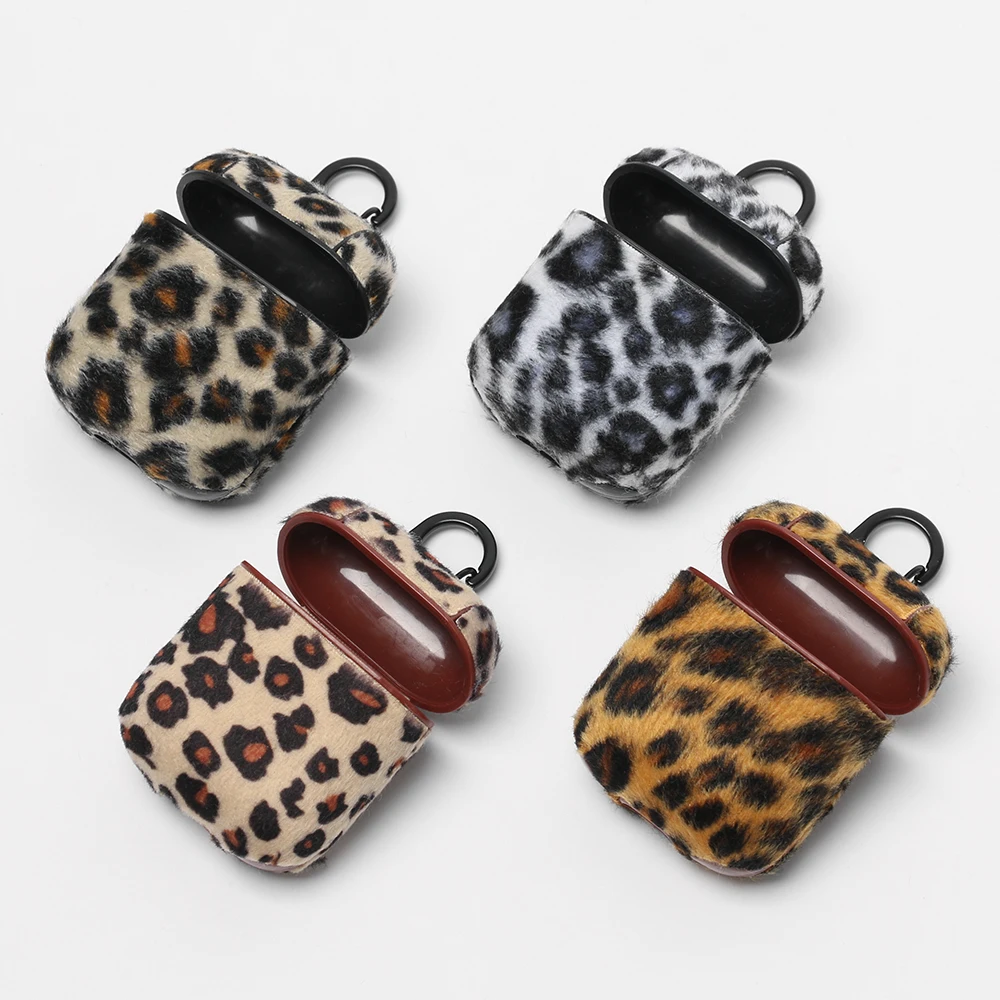 

Fashion Leopard Print Leather Cover Skin Case With Carabiner Protective Case For Apple AirPods Earphones
