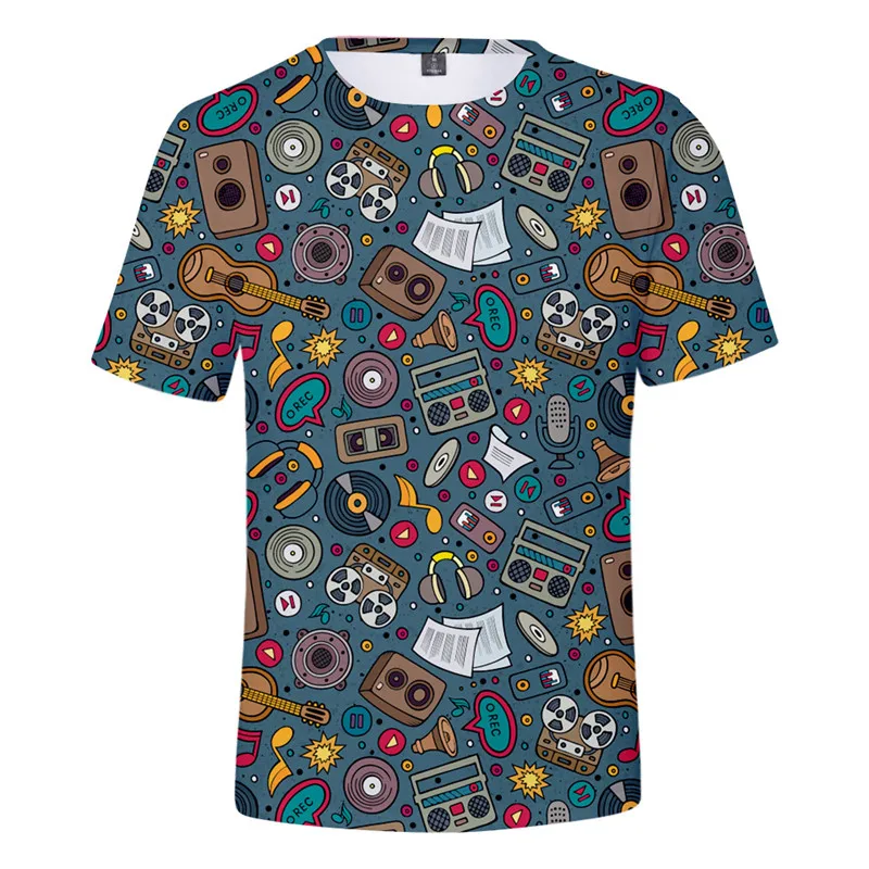 

Men's and Women's Summer Short-sleeved Printed T-shirt Tapes with Musical Notes Printed Short-sleeved T-shirt Tops