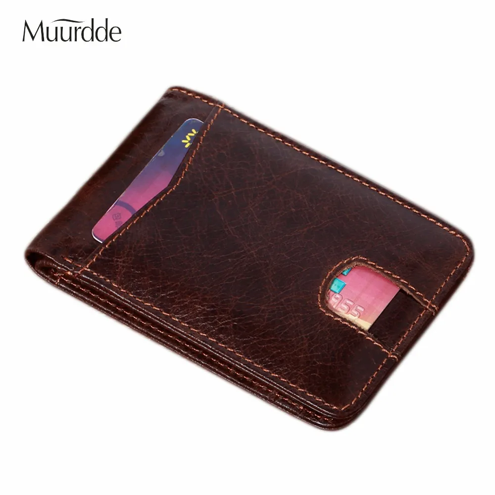 

Muurdde Men Money Clip Wallet Genuine Leather Male Purse Vintage Cowhide Clamp for Dollar Holder Credit Card Case Purse Clip